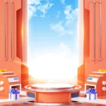 Red podium with blue ribbon blue ribbon