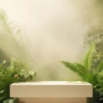 square-display-podium-with-plants-yellow-background-created-using-generative-ai-technology