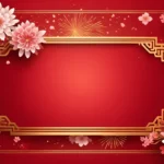 Photo chinese new year background featuring chinese ornamental elements and cherry blossom flowers with fireworks
