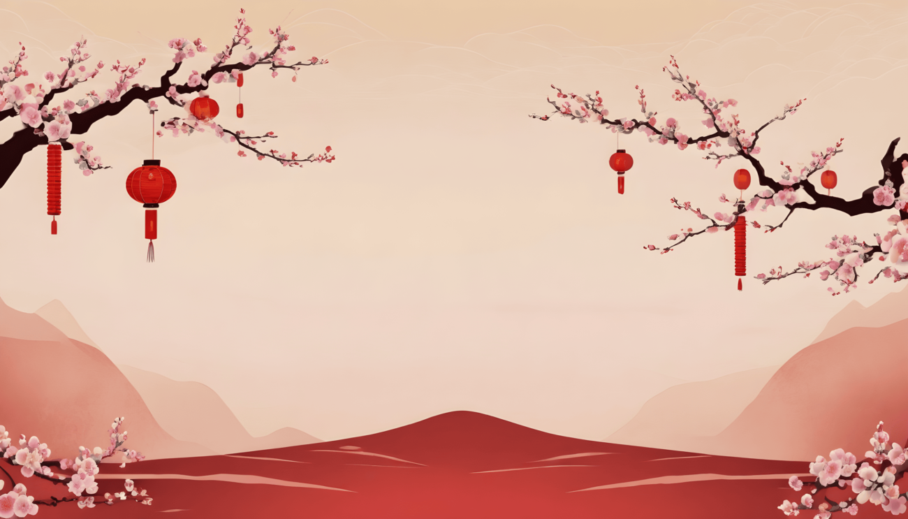 Chinese new year empty background with blossom and lantern