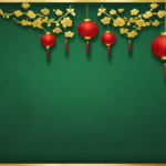 New year empty green background with yellow flowers and gold border