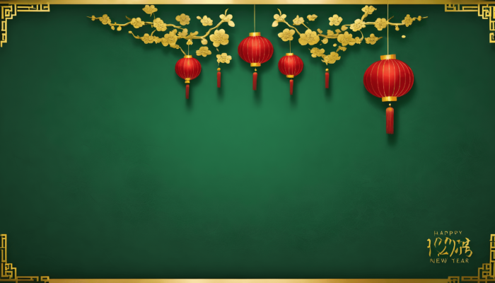 New year empty green background with yellow flowers and gold border