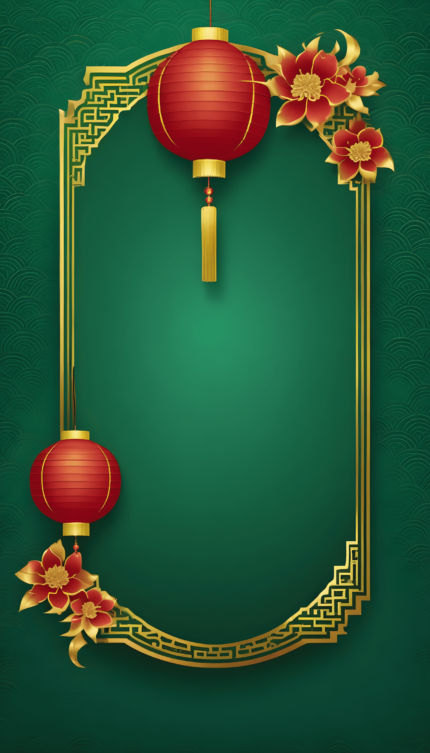 New year empty green background with gold border