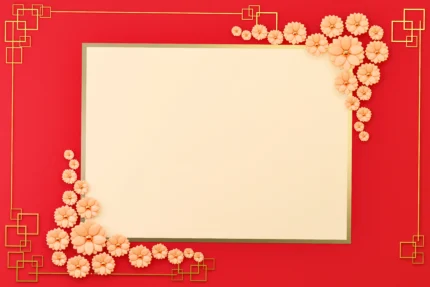 New years flat lay card border frame with flower decoration 3d render scaled