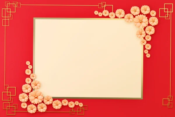 New years flat lay card border frame with flower decoration 3d render scaled