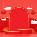 Red podium new year product stand podium background pedestal 3d rendering