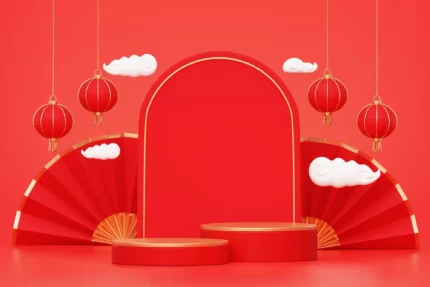 Red podium new year product stand podium background pedestal 3d rendering