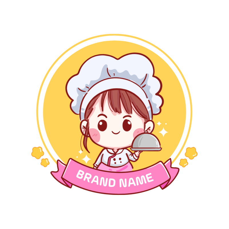 Cute chef holding tray logo shop