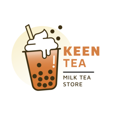 Logo trà sữa Keen - Tea cổ điển nâu vàng