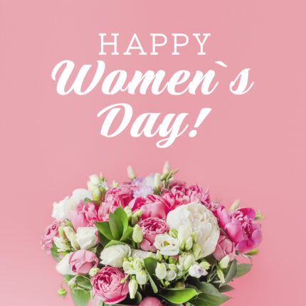 Happy international women's day greeting card with a bouquet of flowers