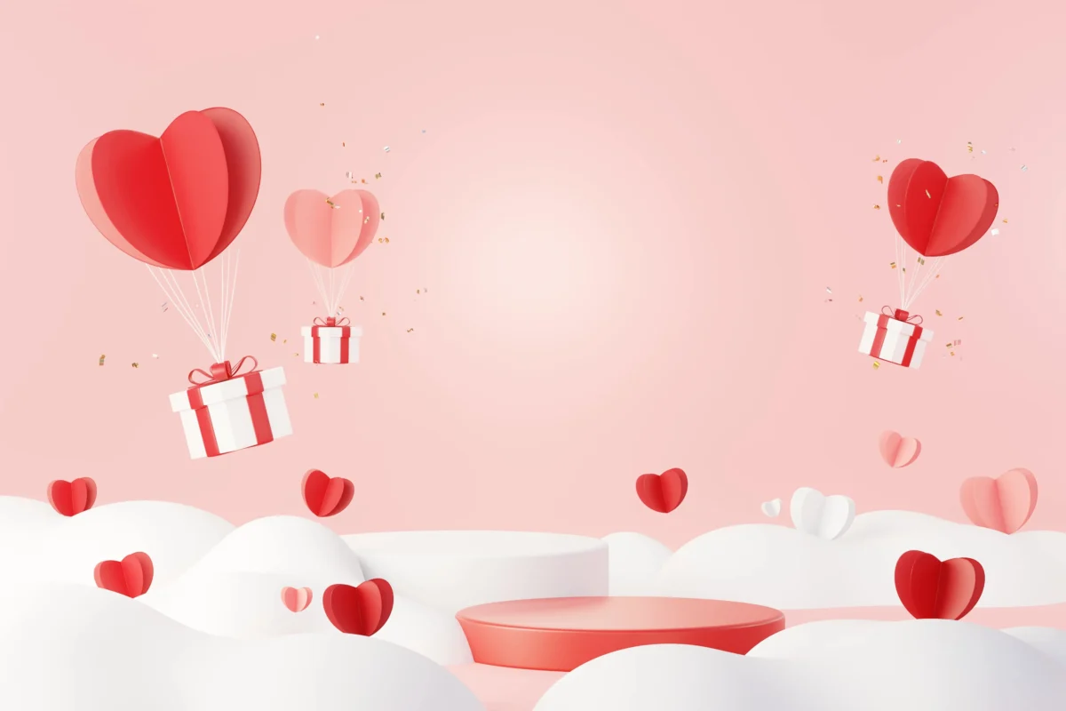 Happy valentine's day minimal sweet love scene with display podium