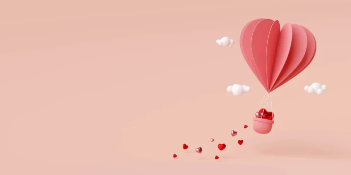 Valentine banner background heart shape balloon air 3D rendering