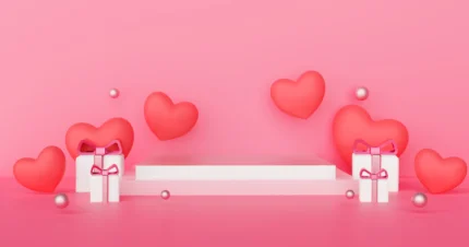 Valentine's day podium product with hearts 3d rendering