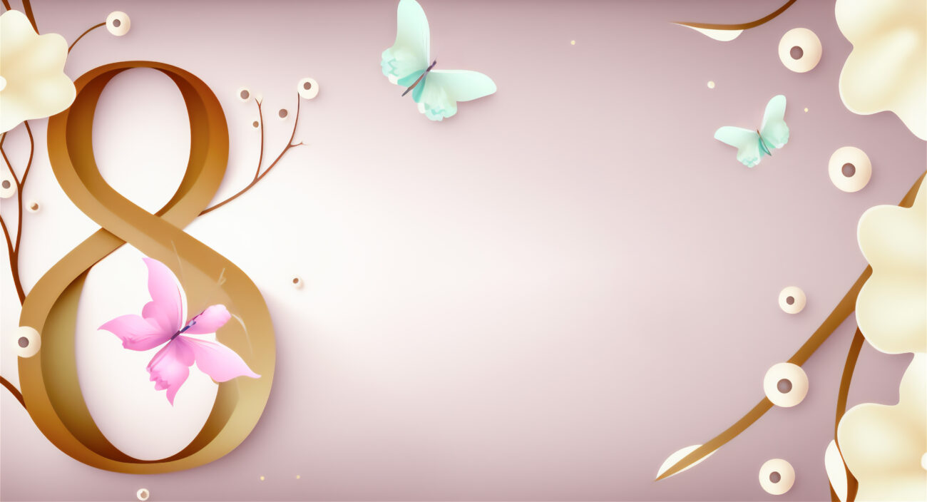 Women’s Day floral background with butterflies. Abstract spring wallpaper