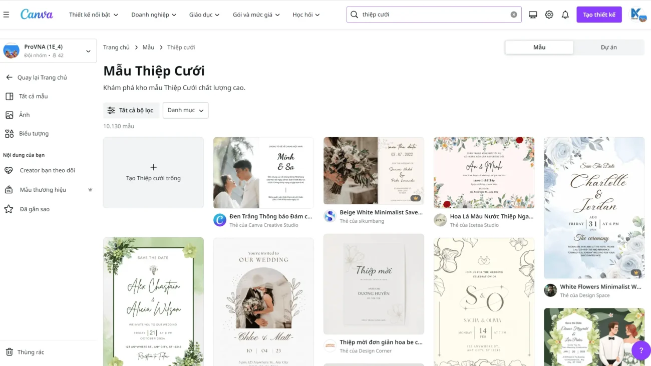 Sử dụng mẫu thiệp mời đám cưới online trên Canva
