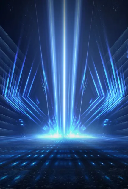 Background of empty stage show with neon light and laser