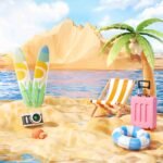 Beach scene with beach beach umbrella