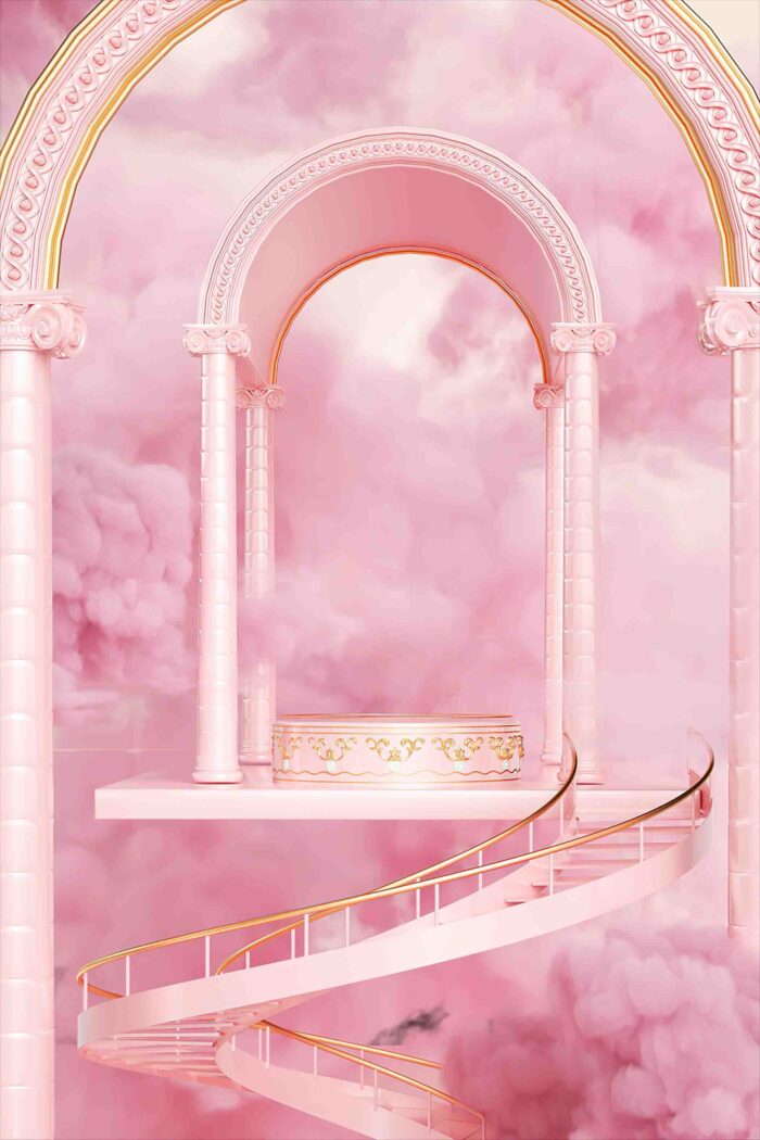 Pink angel with balcony background