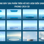 Bục trưng bày sản phẩm trên hồ bơi view biển sang trọng phong cách 3d