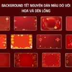 Background Tết Nguyên đán màu đỏ với hoa và đèn lồng