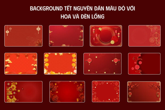 Background Tết Nguyên đán màu đỏ với hoa và đèn lồng