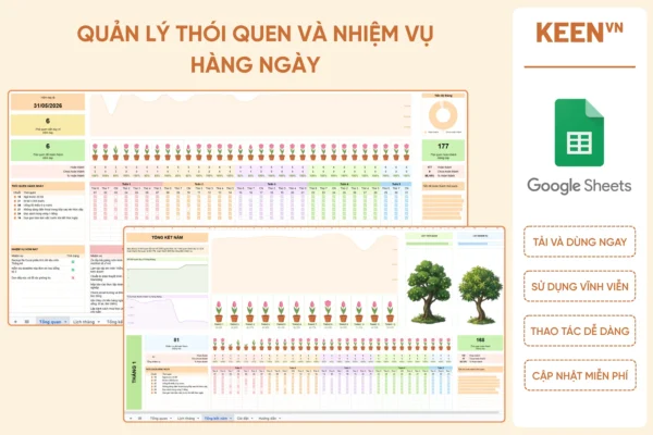 [GS-PLAN-007] Mẫu quản lý thói quen và nhiệm vụ hàng ngày v2.0 Google sheet
