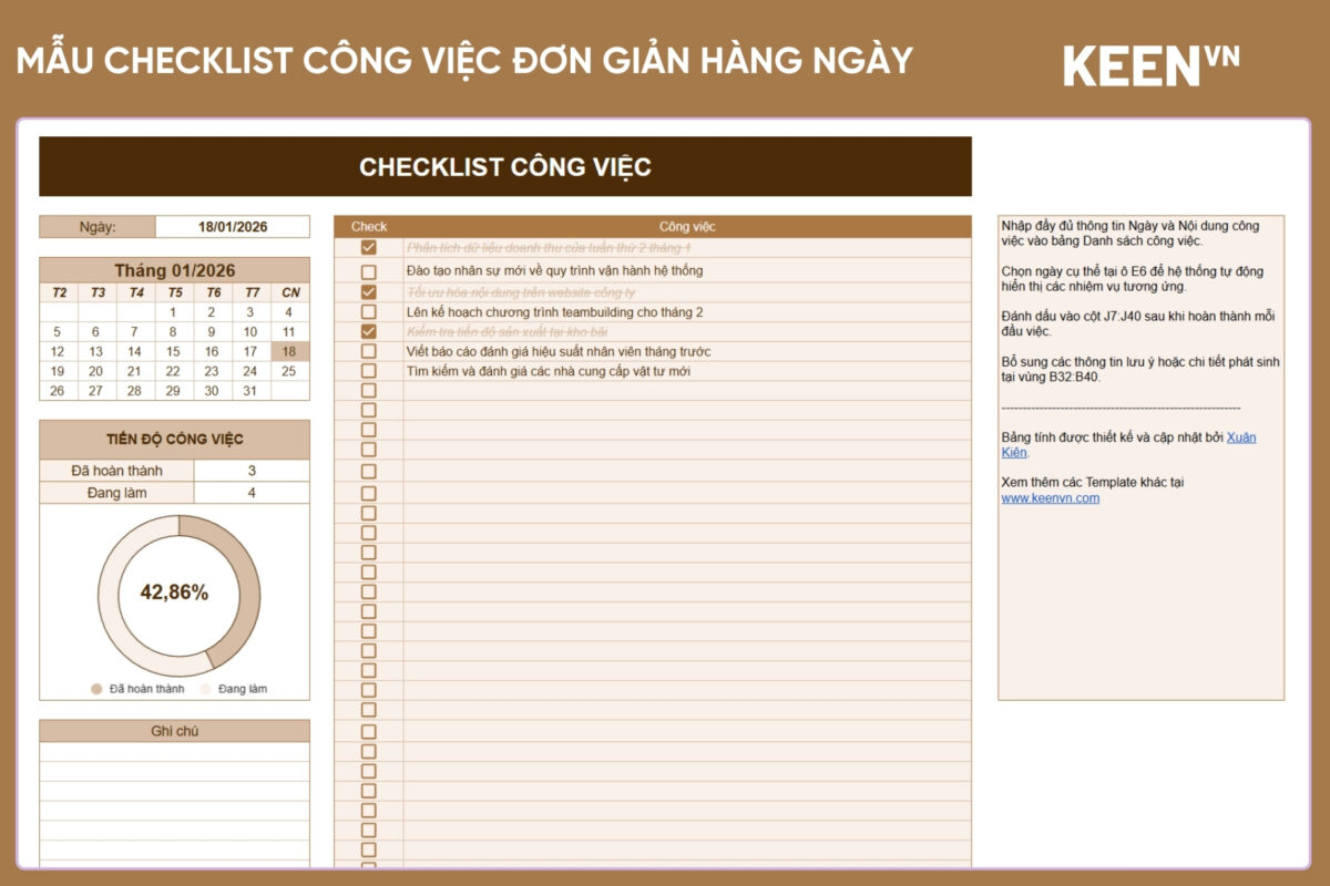 [GS-PLAN-009] Mẫu checklist công việc đơn giản hàng ngày 1