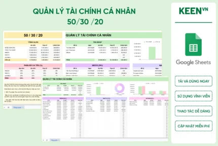 [GS-FIN-004] Mẫu quản lý tài chính cá nhân 50_30 _20 giúp kiểm soát chi tiêu và tiết kiệm thông minh Google sheet