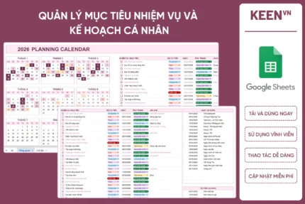[GS-PLAN-019] Bảng quản lý mục tiêu nhiệm vụ và kế hoạch cá nhân kèm lịch Google Sheet