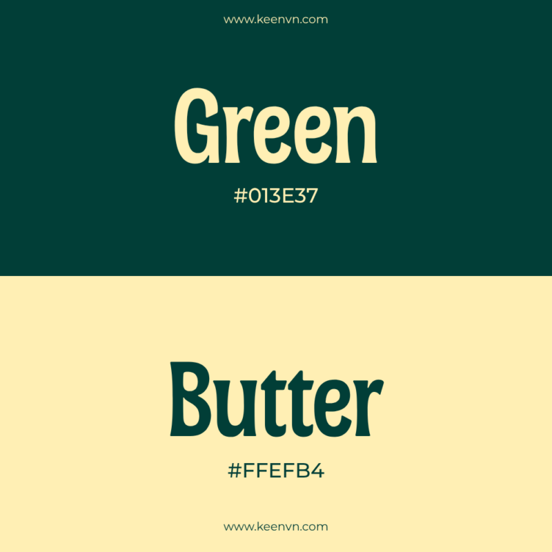 Top 15 cặp màu đẹp cho thiết kế chuyên nghiệp - Green (#013E37) và Butter (#FFEFB4)