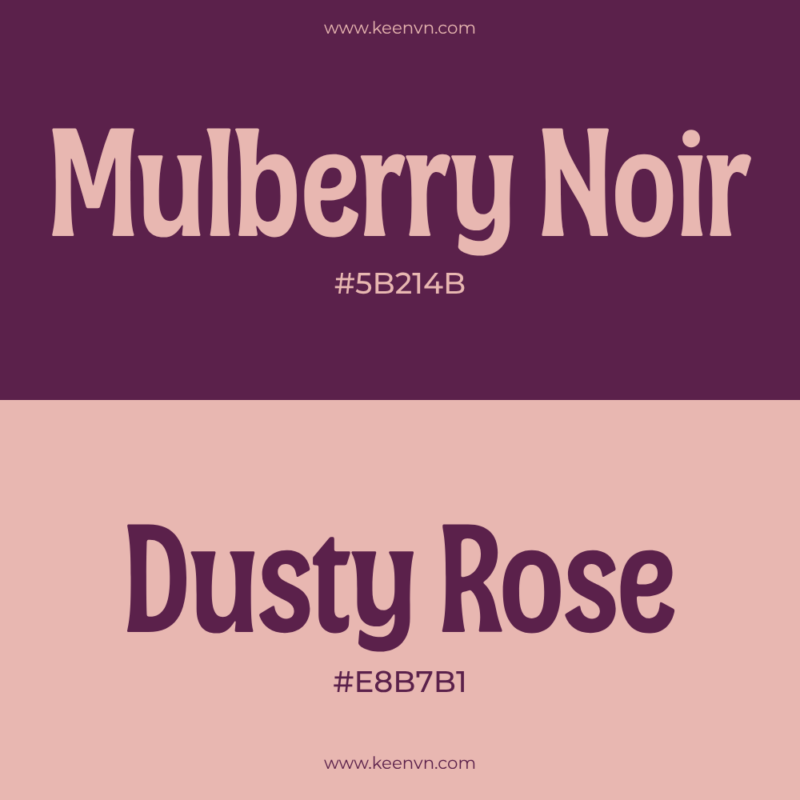 Top 15 cặp màu đẹp cho thiết kế chuyên nghiệp - Mulberry Noir (#5B214B) và Dusty Rose (#E8B7B1)